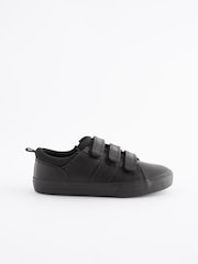 Black Wide Fit (G) School Leather Triple Strap Shoes - Image 2 of 9