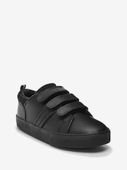 Black Wide Fit (G) School Leather Triple Strap Shoes - Image 3 of 9