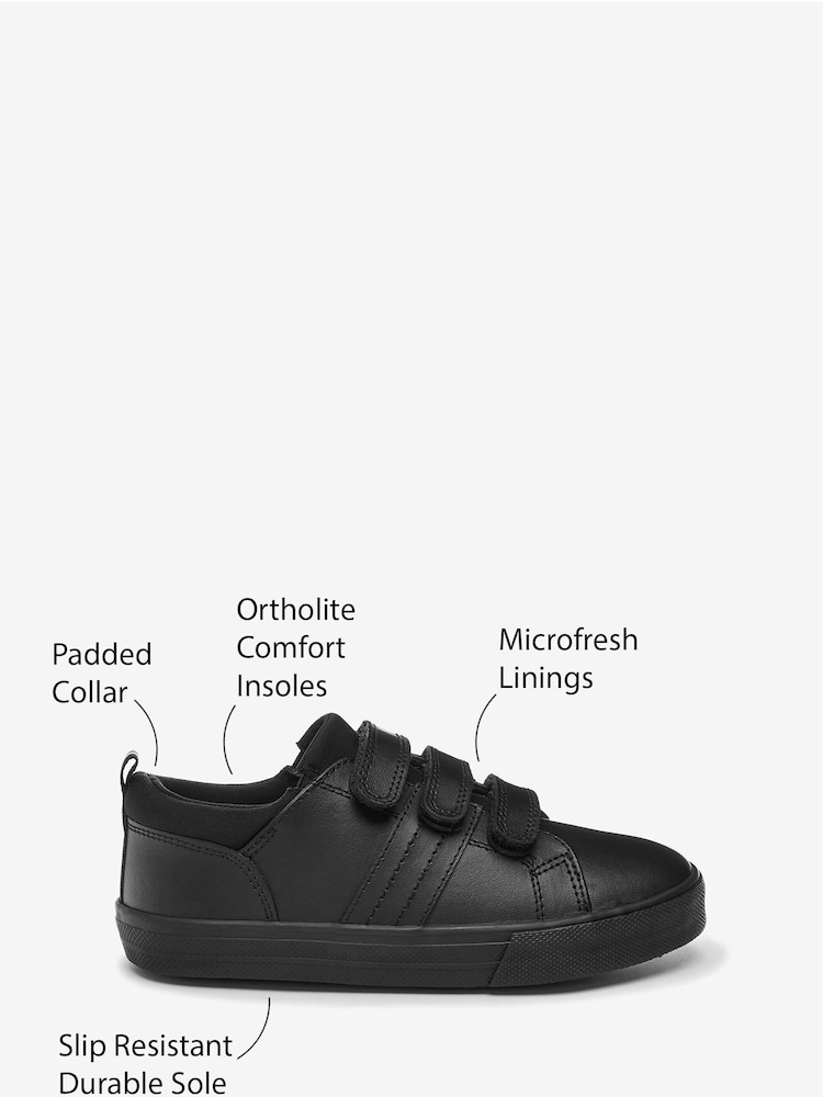 Black Wide Fit (G) School Leather Triple Strap Shoes - Image 9 of 9