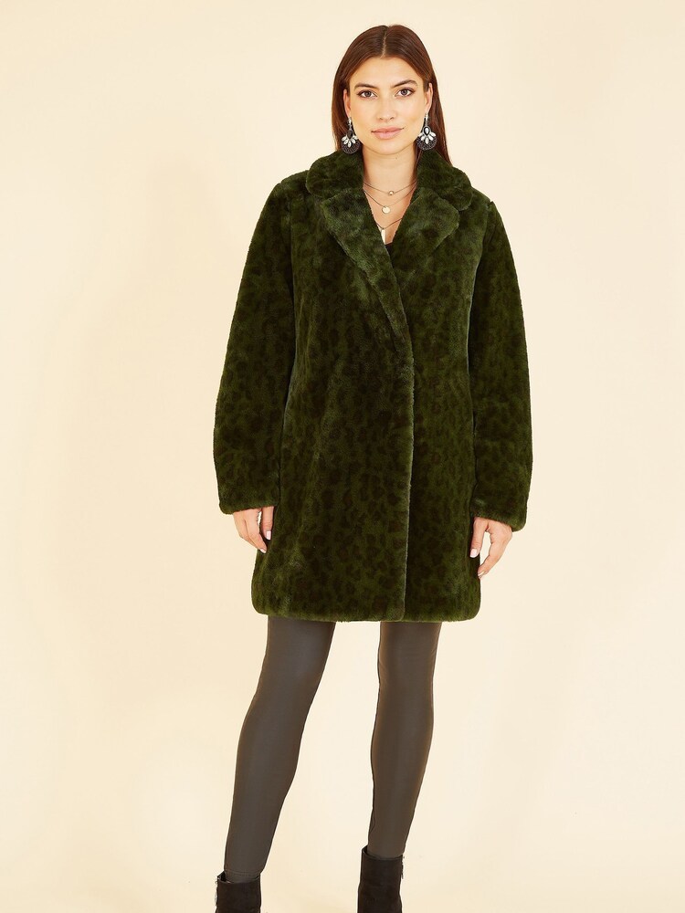 Yumi Green Luxe Leopard Print Faux Fur Coat - Image 1 of 4