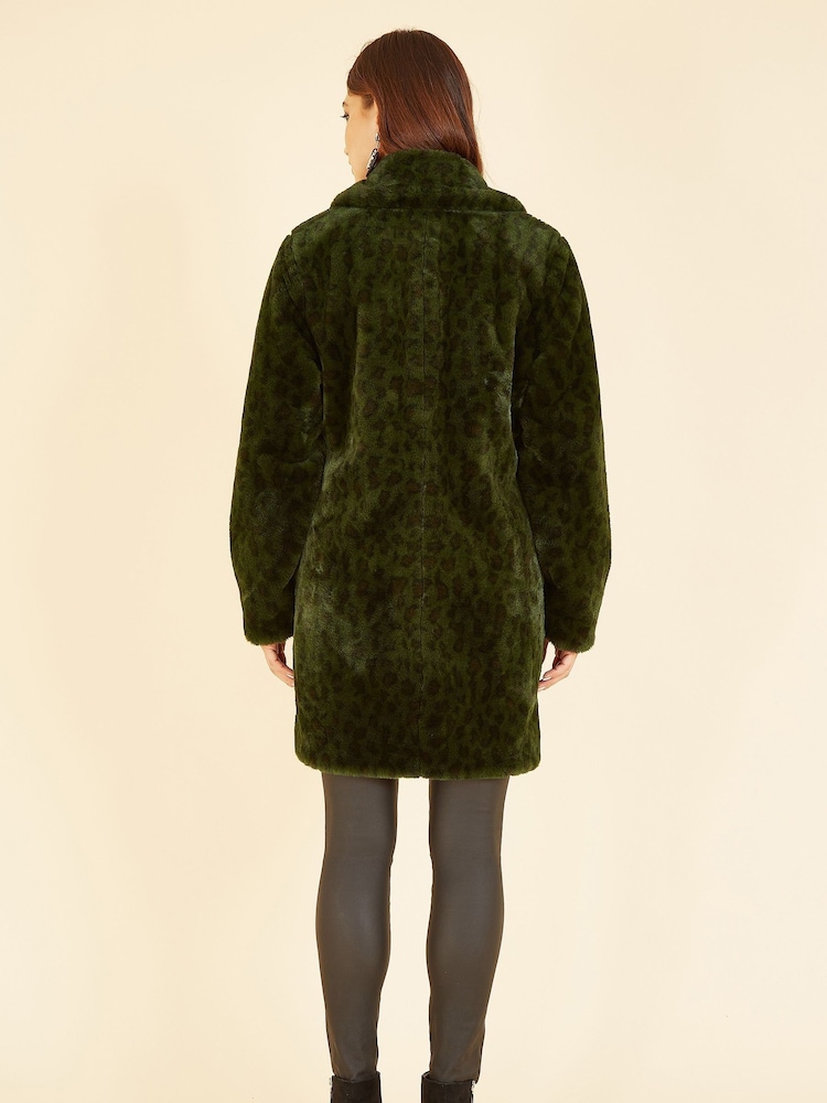 Yumi Green Luxe Leopard Print Faux Fur Coat - Image 2 of 4