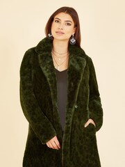 Yumi Green Luxe Leopard Print Faux Fur Coat - Image 3 of 4