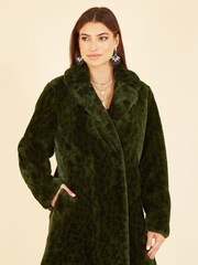 Yumi Green Luxe Leopard Print Faux Fur Coat - Image 4 of 4