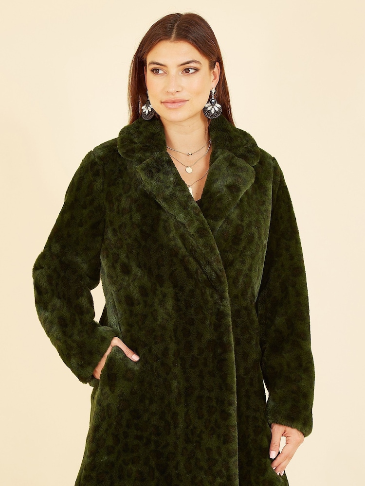 Yumi Green Luxe Leopard Print Faux Fur Coat - Image 4 of 4