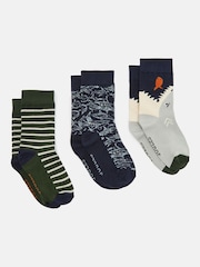Joules Boys' Neat Feet Green/Navy 3 Pack Socks - Image 1 of 3