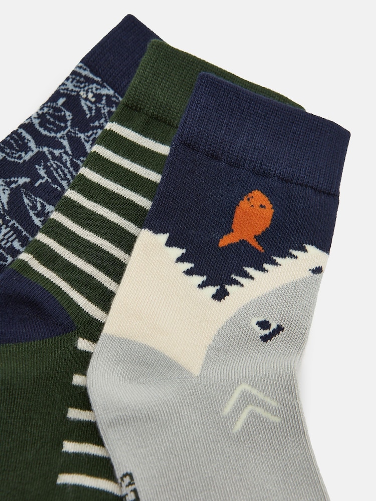 Joules Boys' Neat Feet Green/Navy 3 Pack Socks - Image 2 of 3