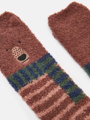 Joules Kids' Fluffy Brown Character Socks - Image 2 of 3