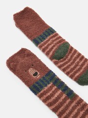 Joules Kids' Fluffy Brown Character Socks - Image 3 of 3