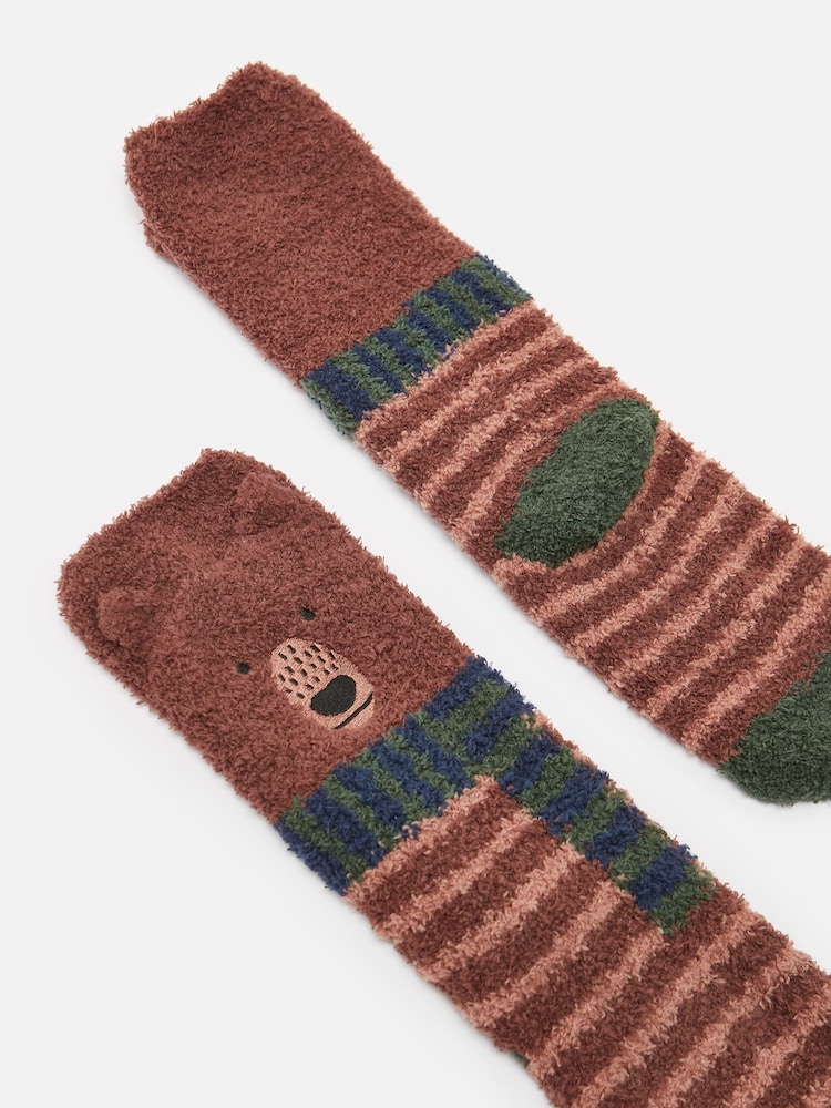 Joules Kids' Fluffy Brown Character Socks - Image 3 of 3