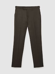 Reiss Chocolate Brown Combo Wool-Blend Flannel Classic-Fit Suit Trousers - Image 2 of 7
