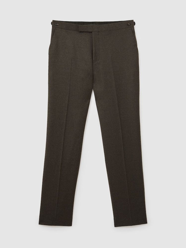 Reiss Chocolate Brown Combo Wool-Blend Flannel Classic-Fit Suit Trousers - Image 2 of 7 Reiss Chocolate Brown Combo Wool-Blend Flannel Classic-Fit Suit Trousers - Image 2 of 7