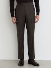Reiss Chocolate Brown Combo Wool-Blend Flannel Classic-Fit Suit Trousers - Image 3 of 7