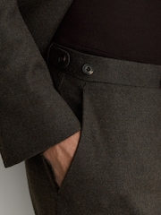 Reiss Chocolate Brown Combo Wool-Blend Flannel Classic-Fit Suit Trousers - Image 4 of 7
