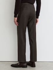 Reiss Chocolate Brown Combo Wool-Blend Flannel Classic-Fit Suit Trousers - Image 5 of 7