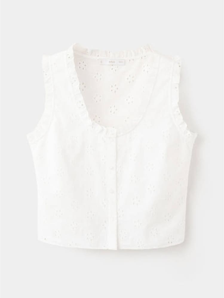 Mango White Broderie Ruffle Blouse - Image 1 of 3