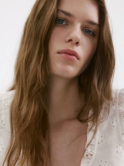 Mango White Broderie Ruffle Blouse - Image 4 of 7