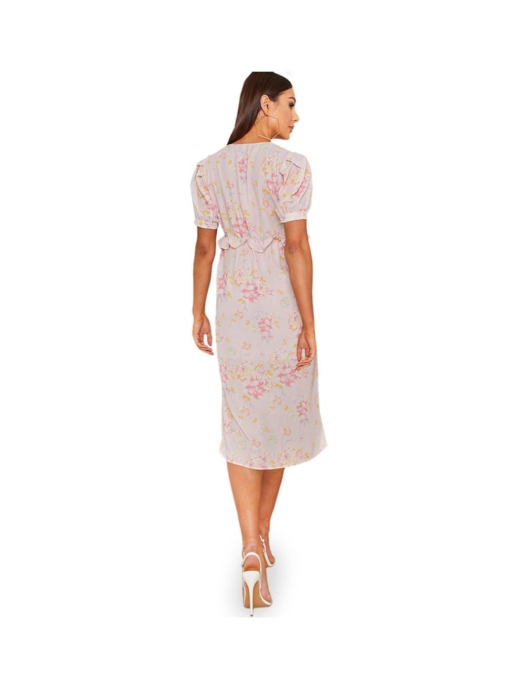 Chi Chi London Pink Short Sleeve Floral Printed Midi Summer Dress - Image 2 of 5
