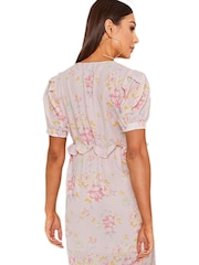 Chi Chi London Pink Short Sleeve Floral Printed Midi Summer Dress - Image 3 of 5