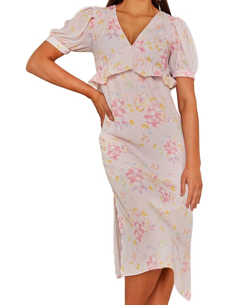 Chi Chi London Pink Short Sleeve Floral Printed Midi Summer Dress - Image 5 of 5 Chi Chi London Pink Short Sleeve Floral Printed Midi Summer Dress - Image 5 of 5
