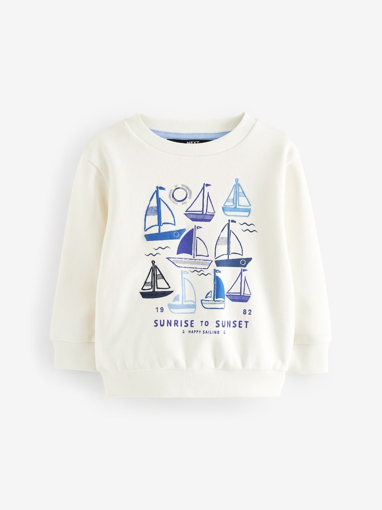 White/Blue Boat Printed Sweatshirt (3mths-7yrs) - Image 1 of 3