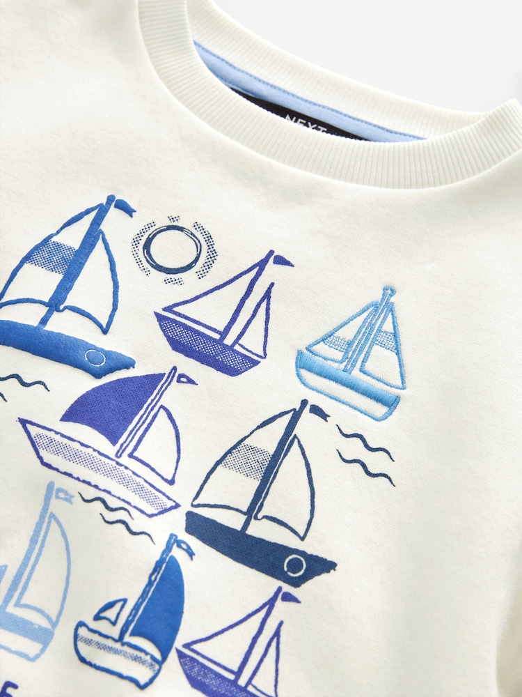 White/Blue Boat Printed Sweatshirt (3mths-7yrs) - Image 3 of 3