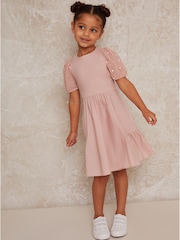 Chi Chi London Pink Polka Dot Sleeve Dress - Image 1 of 5