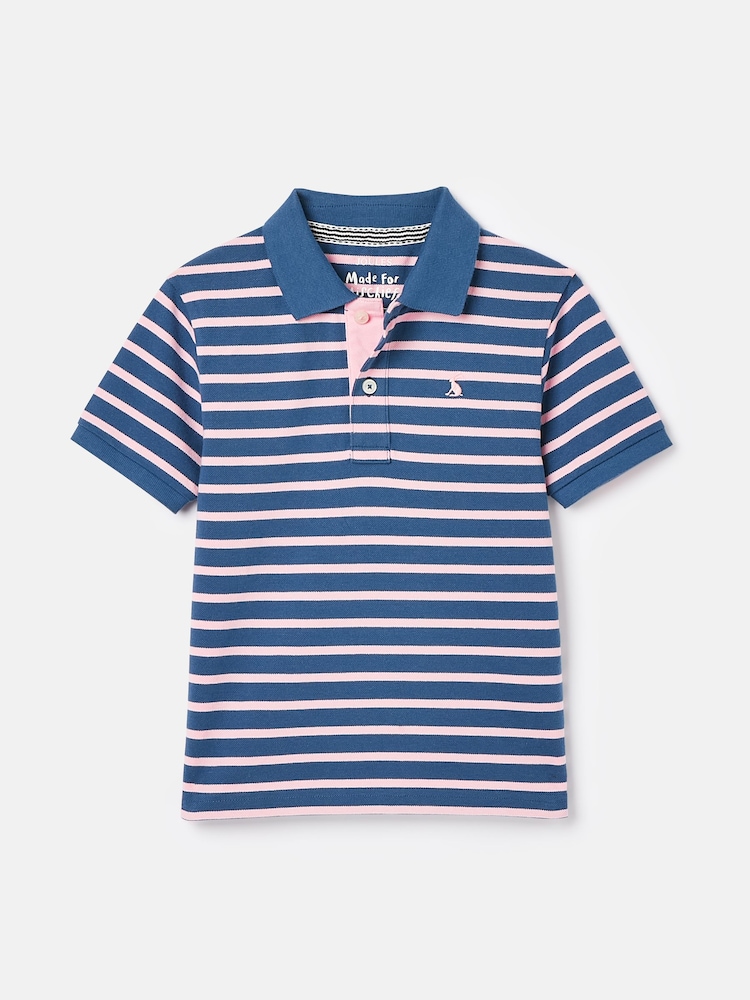 Joules Boys' Filbert Pink Striped Pique Cotton Polo Shirt - Image 1 of 5