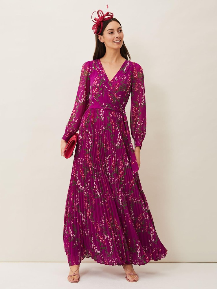 Phase Eight Purple Carmen Pleated Maxi Dress - Image 1 of 7 Phase Eight Purple Carmen Pleated Maxi Dress - Image 1 of 7