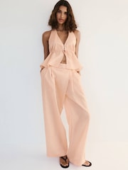 Mango Pink Lyocell Pinstripe Pleated Trousers - Image 1 of 7