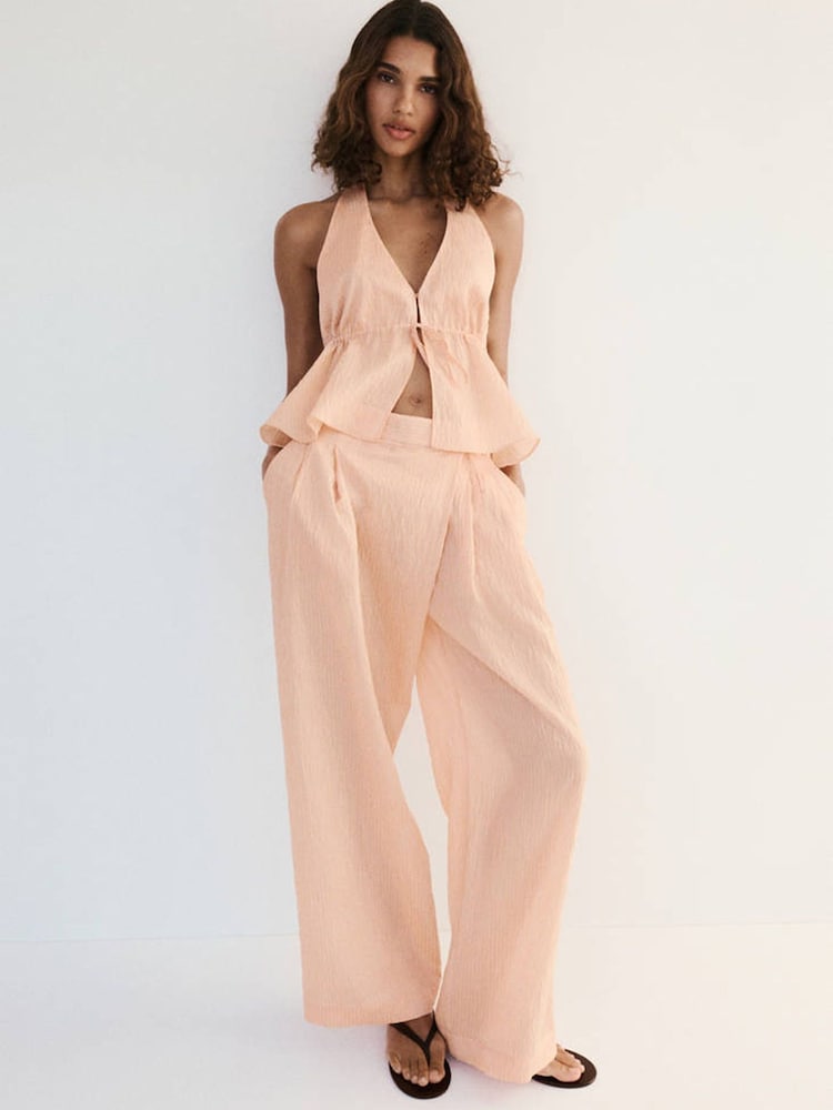 Mango Pink Lyocell Pinstripe Pleated Trousers - Image 1 of 7
