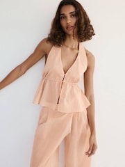 Mango Pink Lyocell Pinstripe Pleated Trousers - Image 4 of 7