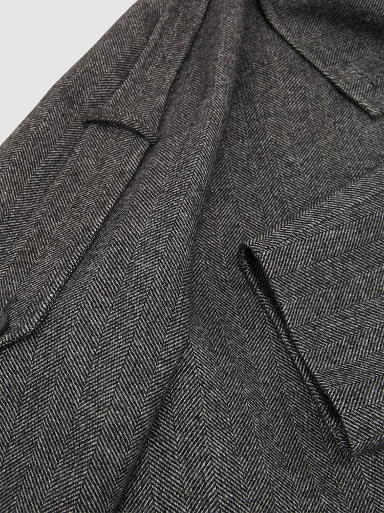 Reiss Dark Grey Martina Wool-Blend Herringbone Long Trench Coat - Image 8 of 8 Reiss Dark Grey Martina Wool-Blend Herringbone Long Trench Coat - Image 8 of 8