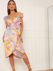 Chi Chi London Purple Print Wrap Midi Skirt - Image 1 of 5