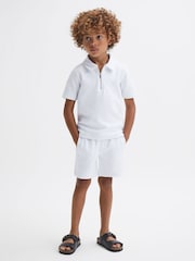 Reiss White Robin Senior Slim Fit Textured Drawstring Shorts - Image 1 of 6