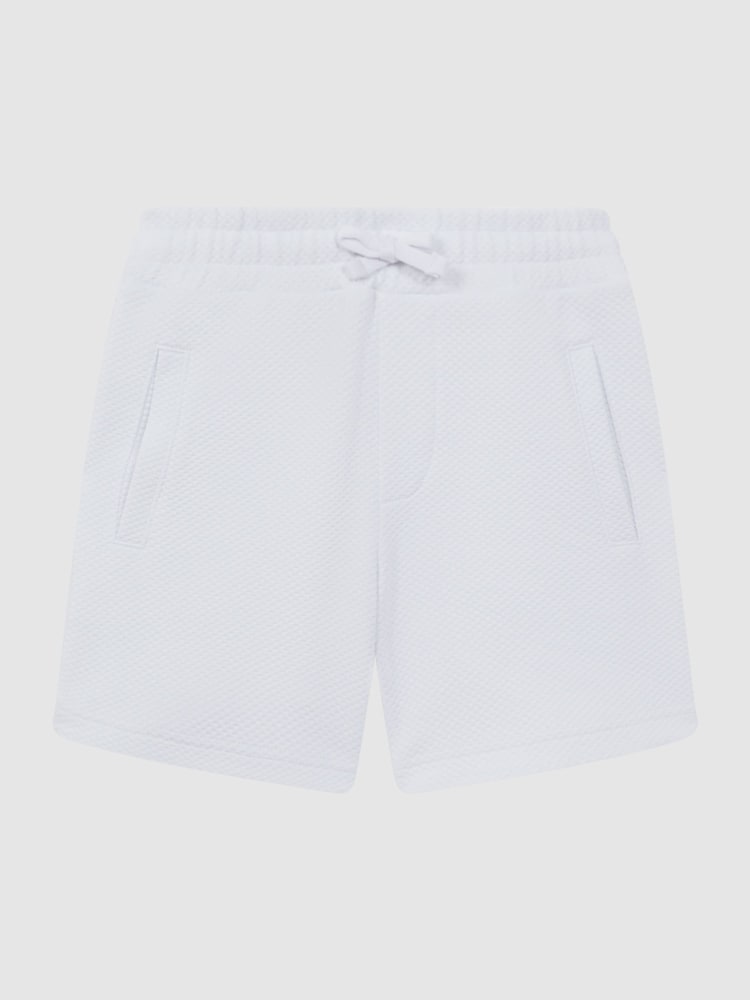 Reiss White Robin Senior Slim Fit Textured Drawstring Shorts - Image 2 of 6