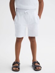 Reiss White Robin Senior Slim Fit Textured Drawstring Shorts - Image 3 of 6