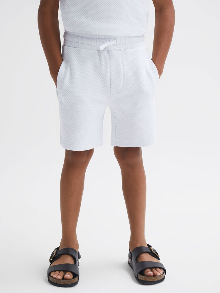 Reiss White Robin Senior Slim Fit Textured Drawstring Shorts - Image 3 of 6