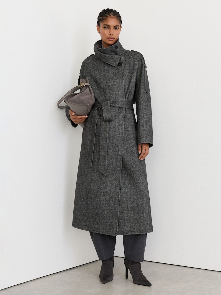 Reiss Martina Wool-Blend Herringbone Long Trench Coat - Obrázek 1 z 10