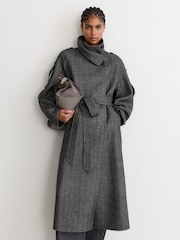 Reiss Martina Wool-Blend Herringbone Long Trench Coat - Obrázek 4 z 10