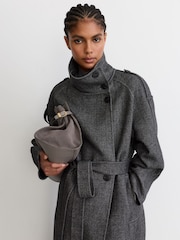 Reiss Martina Wool-Blend Herringbone Long Trench Coat - Obrázek 6 z 10