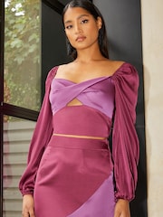 Chi Chi London Purple Long Sleeve Cut Out Twist Detail Satin Top - Image 3 of 4