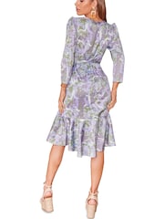 Chi Chi London Grey Puff Sleeve Marble Wrap Midi Dress - Image 2 of 5