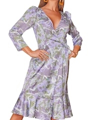 Chi Chi London Grey Puff Sleeve Marble Wrap Midi Dress - Image 5 of 5