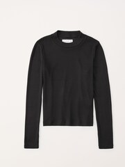 Abercrombie & Fitch Black Essential Cosy Mock Roll Neck Top - Image 1 of 3