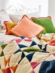 Oliver Bonas Multi Patchwork 100% Cotton Velvet Bedspread - Image 1 of 4