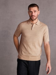 Neutral Knitted Signature Merino Wool Regular Fit Polo Shirt - Image 1 of 7