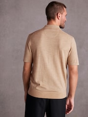 Neutral Knitted Signature Merino Wool Regular Fit Polo Shirt - Image 3 of 7