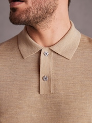 Neutral Knitted Signature Merino Wool Regular Fit Polo Shirt - Image 5 of 7
