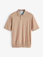 Neutral Knitted Signature Merino Wool Regular Fit Polo Shirt - Image 6 of 7