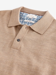 Neutral Knitted Signature Merino Wool Regular Fit Polo Shirt - Image 7 of 7